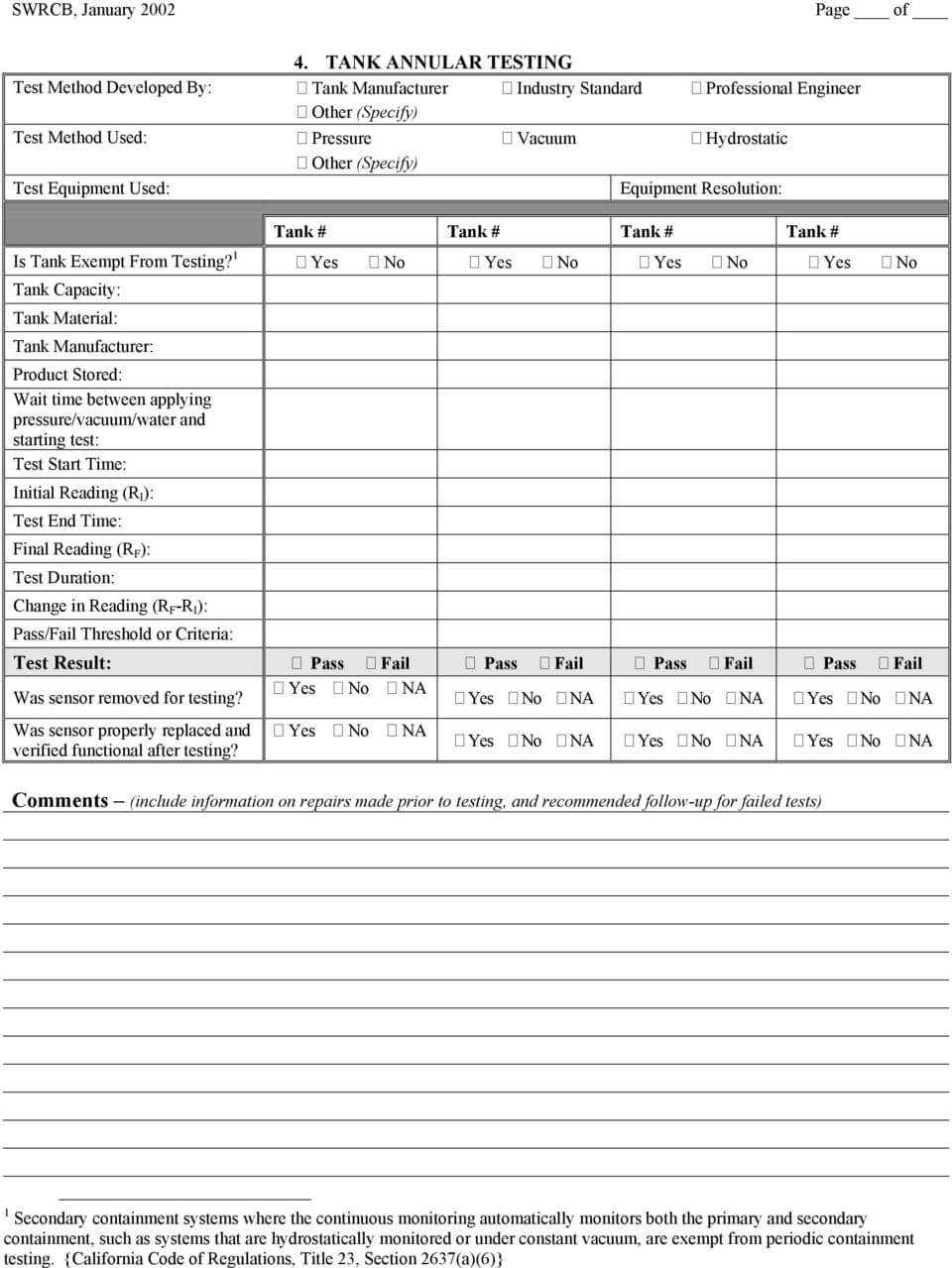 Secondary Containment Testing Report Form – Pdf Pertaining To Hydrostatic Pressure Test Report Template