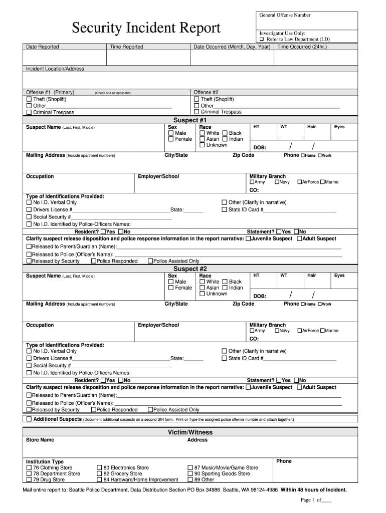 Security Guard Incident Report Pdf – Fill Online, Printable Inside Police Incident Report Template