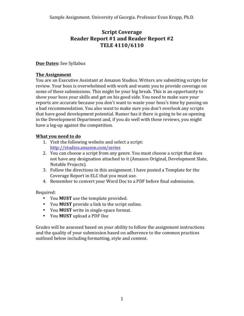 See A Sample Reader Report / Coverage Assignment Throughout Assignment Report Template