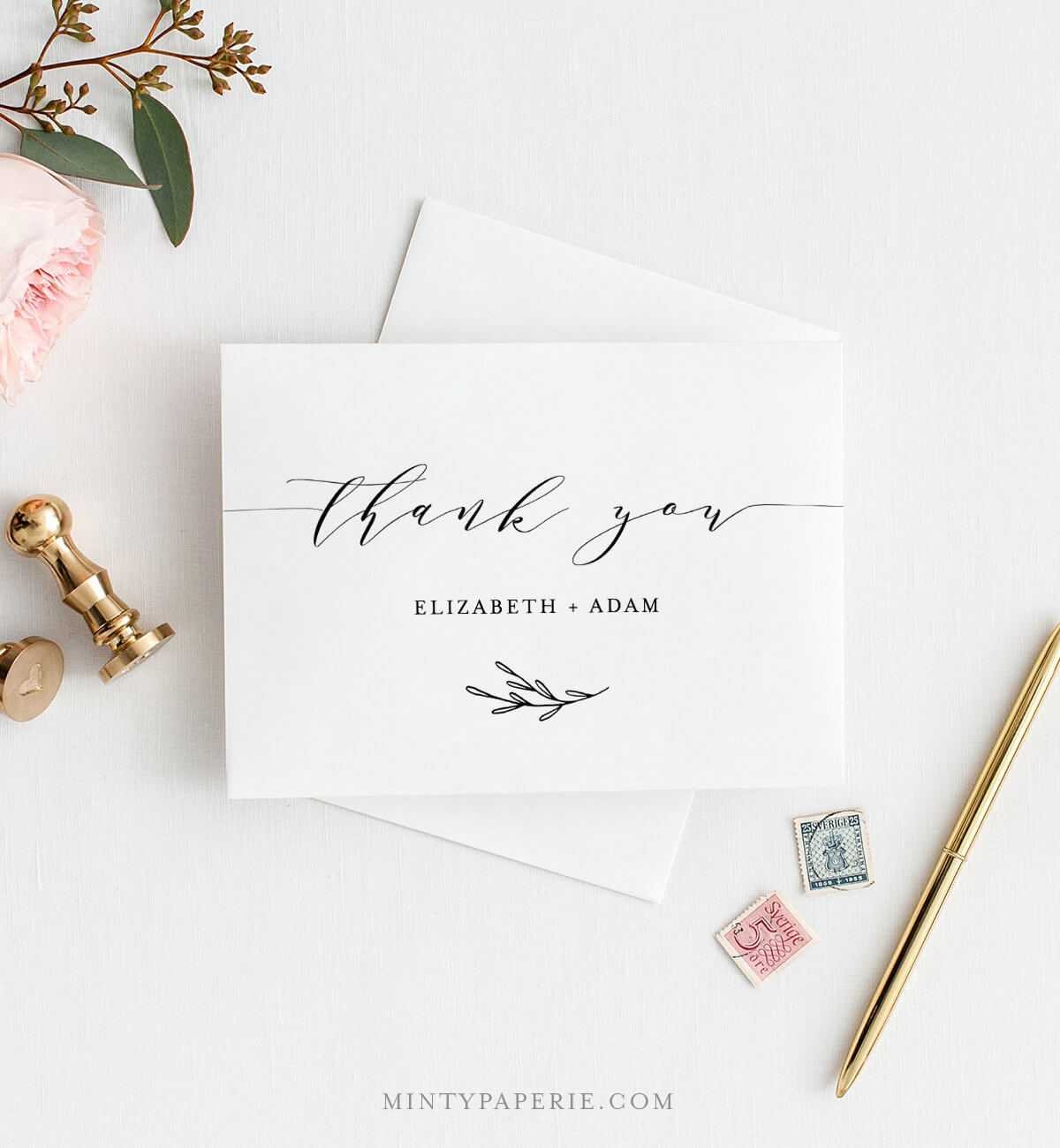 Self Editing Thank You Template, Folded Thank You Note Inside Thank You Note Cards Template