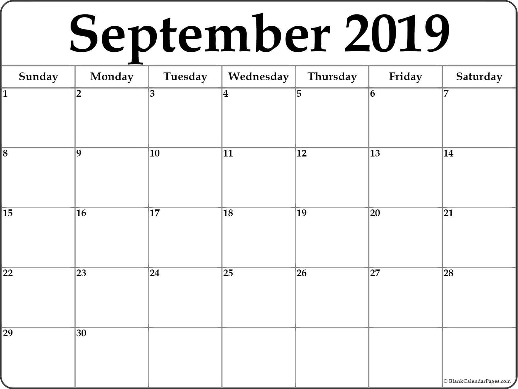 September 2019 Calendar | Free Printable Monthly Calendars With Month At A Glance Blank Calendar Template