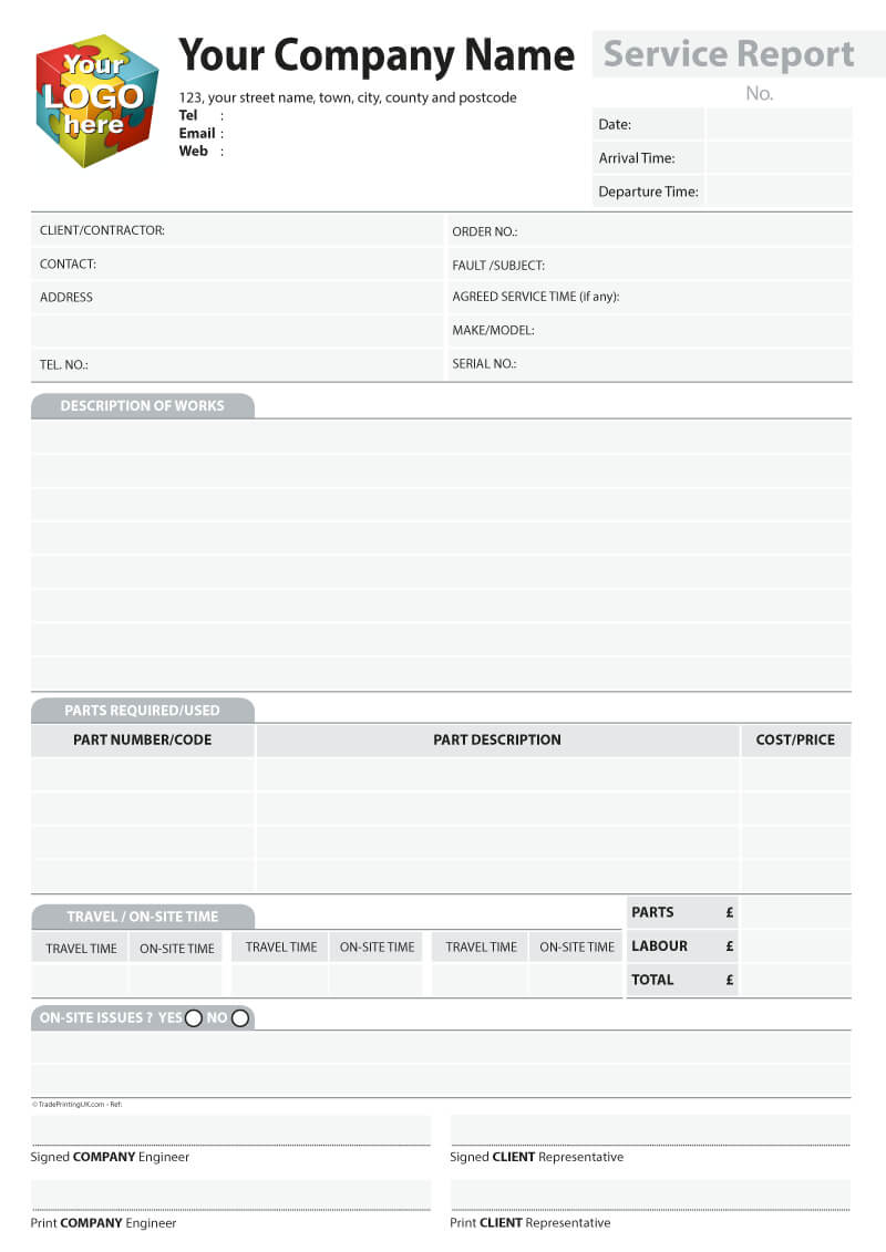 Service Report Template Artwork For Carbonless Ncr Printing Inside Customer Contact Report Template