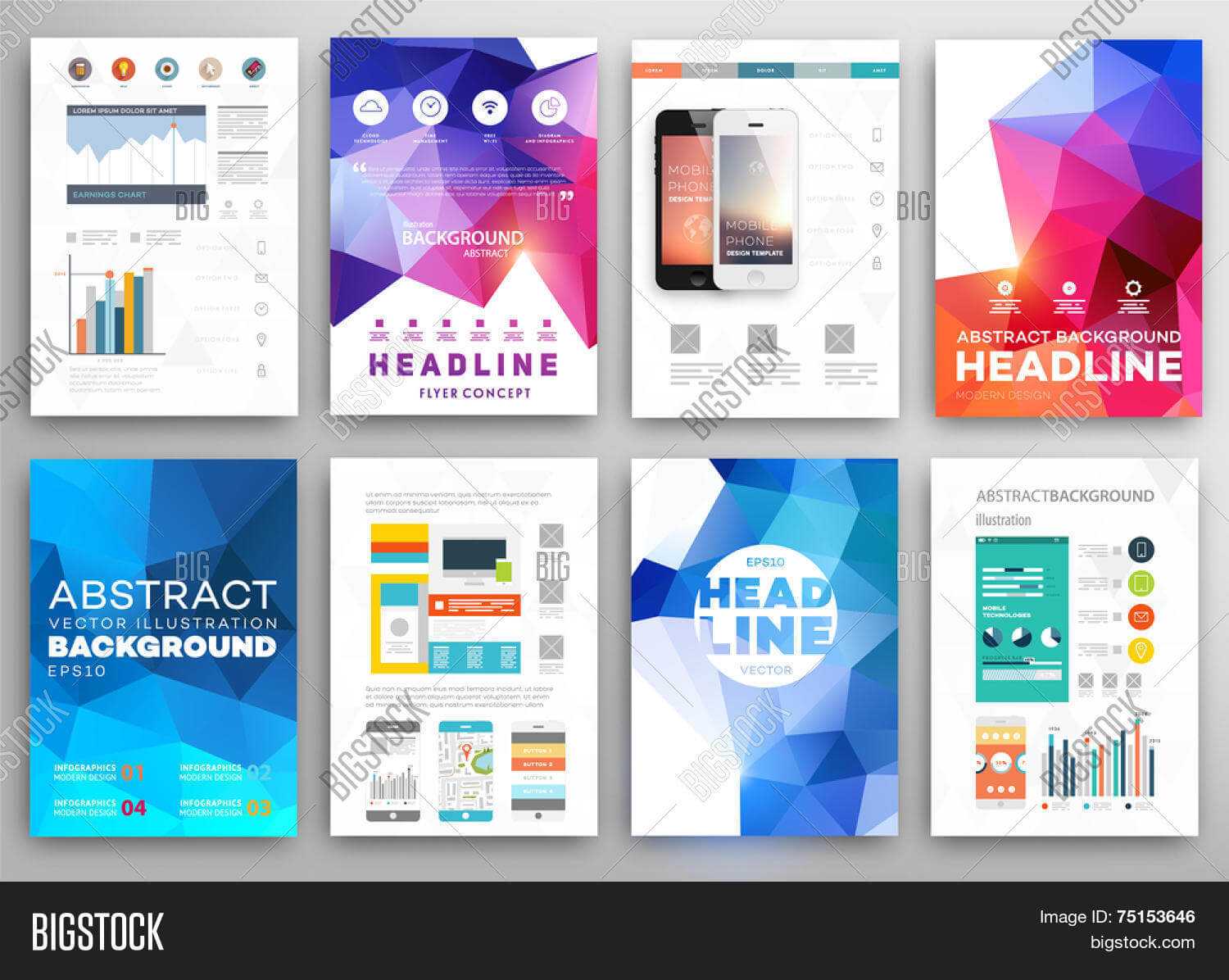 Set Flyer, Brochure Vector & Photo (Free Trial) | Bigstock Regarding Online Free Brochure Design Templates