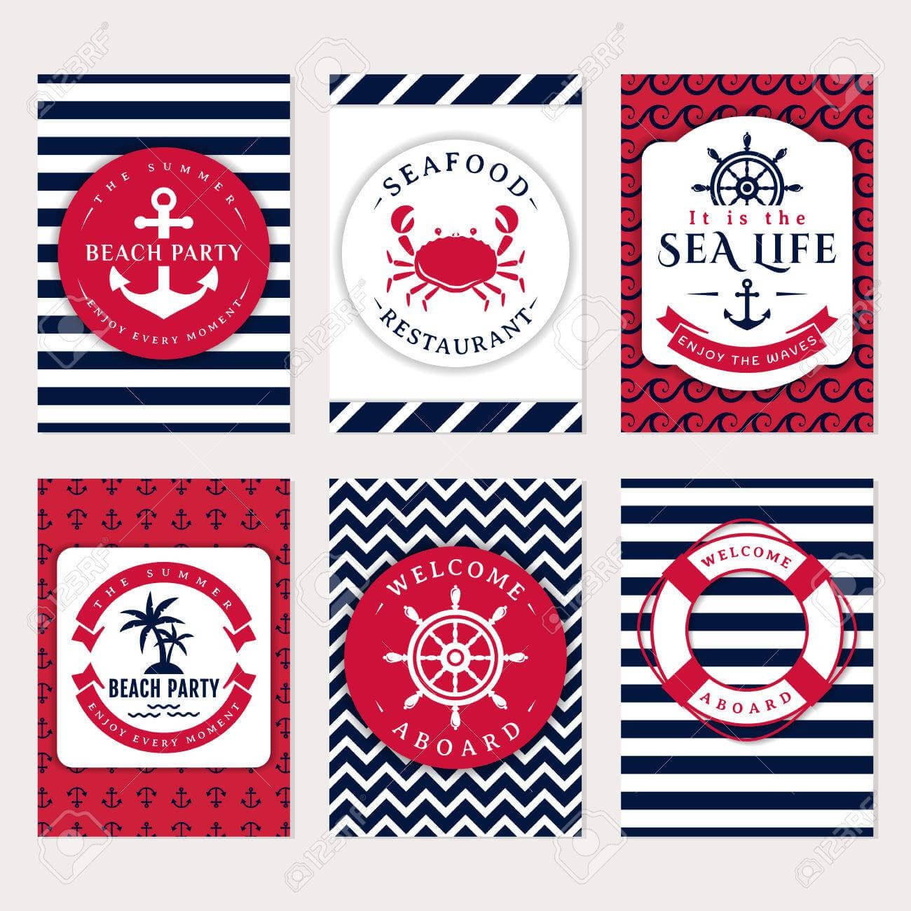 Set Of Nautical And Marine Banners And Flyers. Elegant Card Templates.. Inside Nautical Banner Template