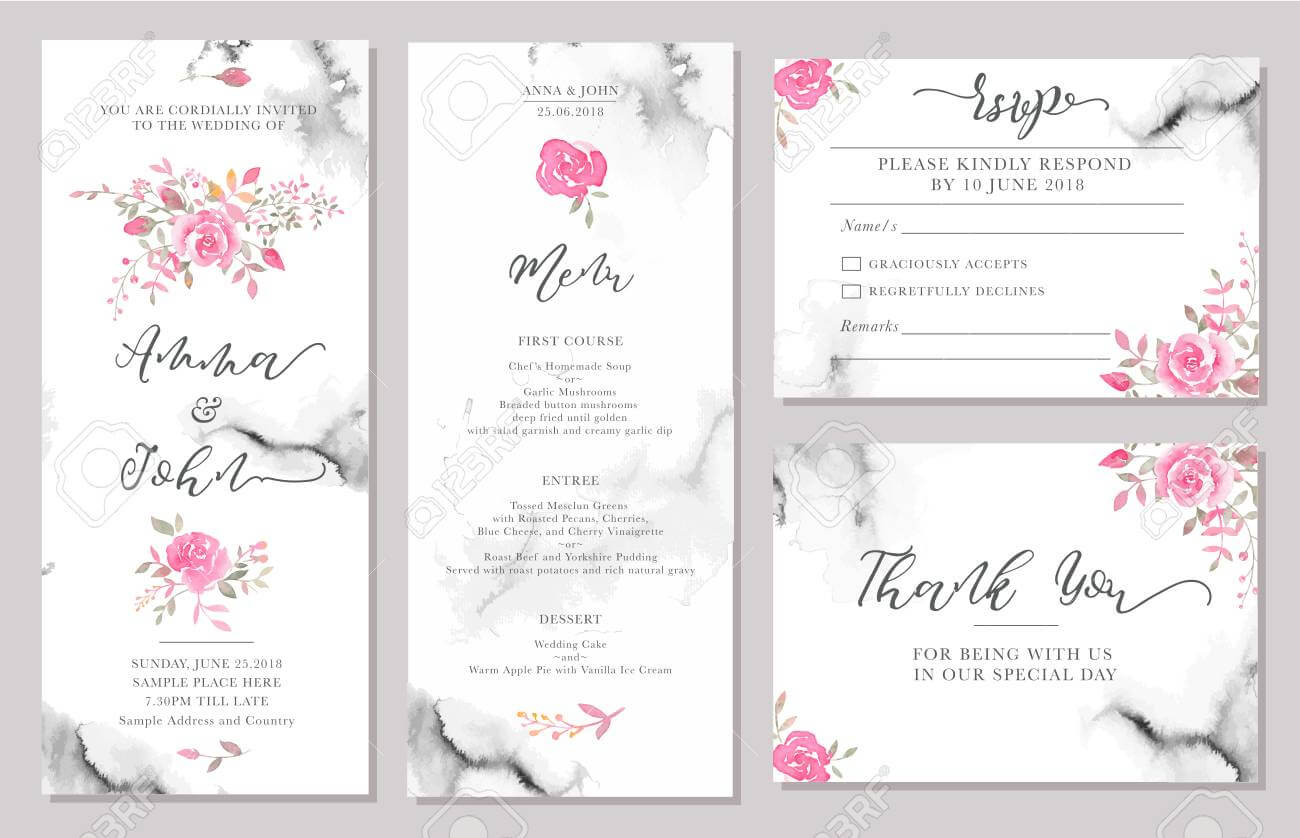 Set Of Wedding Invitation Card Templates With Watercolor Rose.. Regarding Save The Date Cards Templates