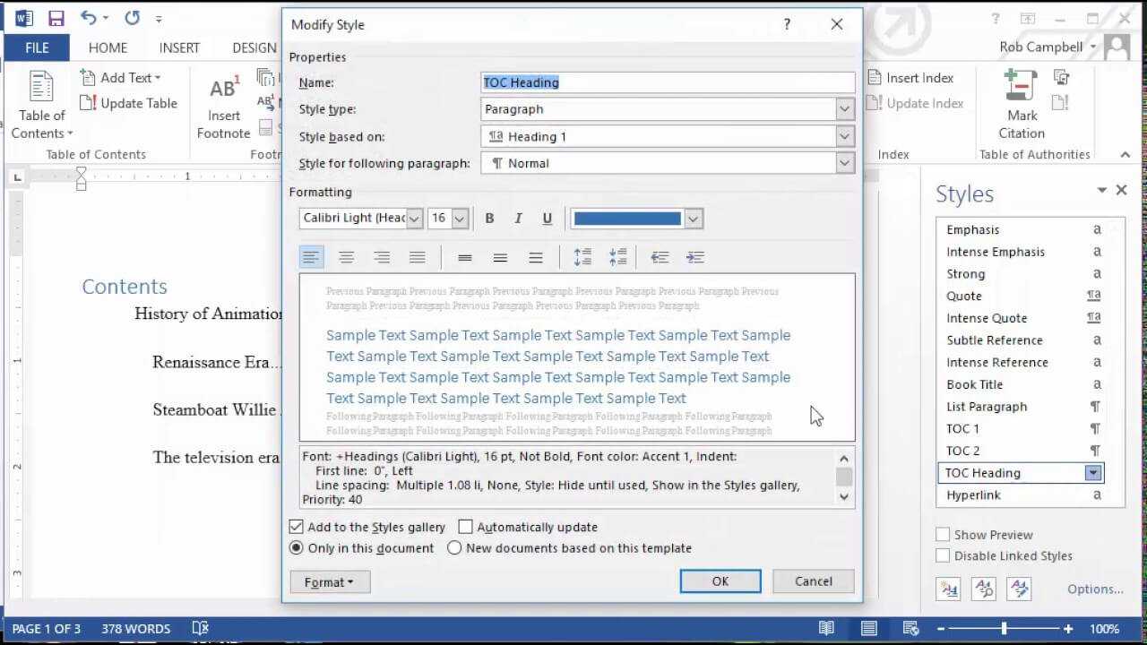 Setting Up Styles In Word To Create Apa Table Of Contents Within Apa Table Template Word