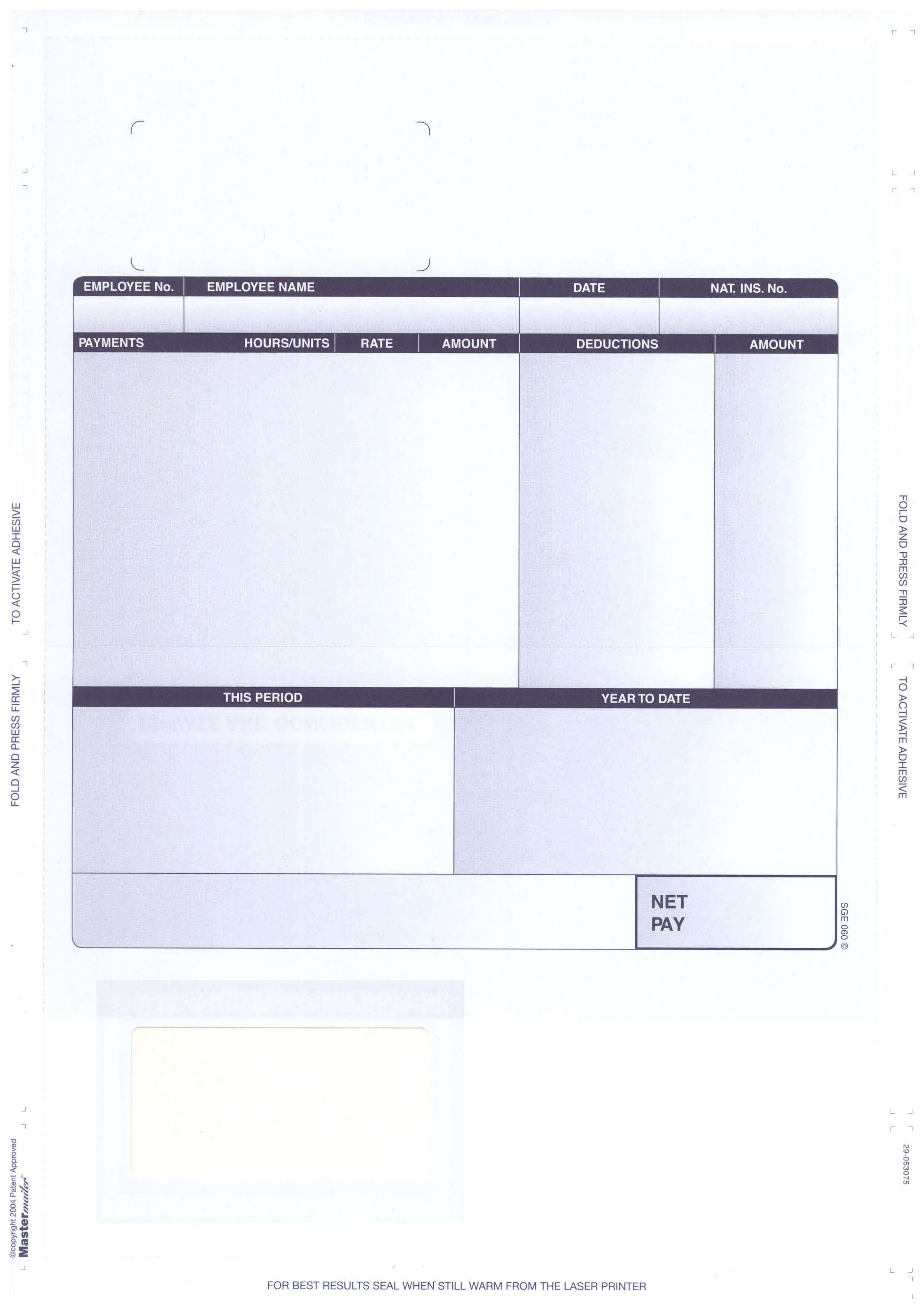 Sge060 – Sage Compatible Self Seal Security Payslip – Various Pack Sizes Regarding Blank Payslip Template