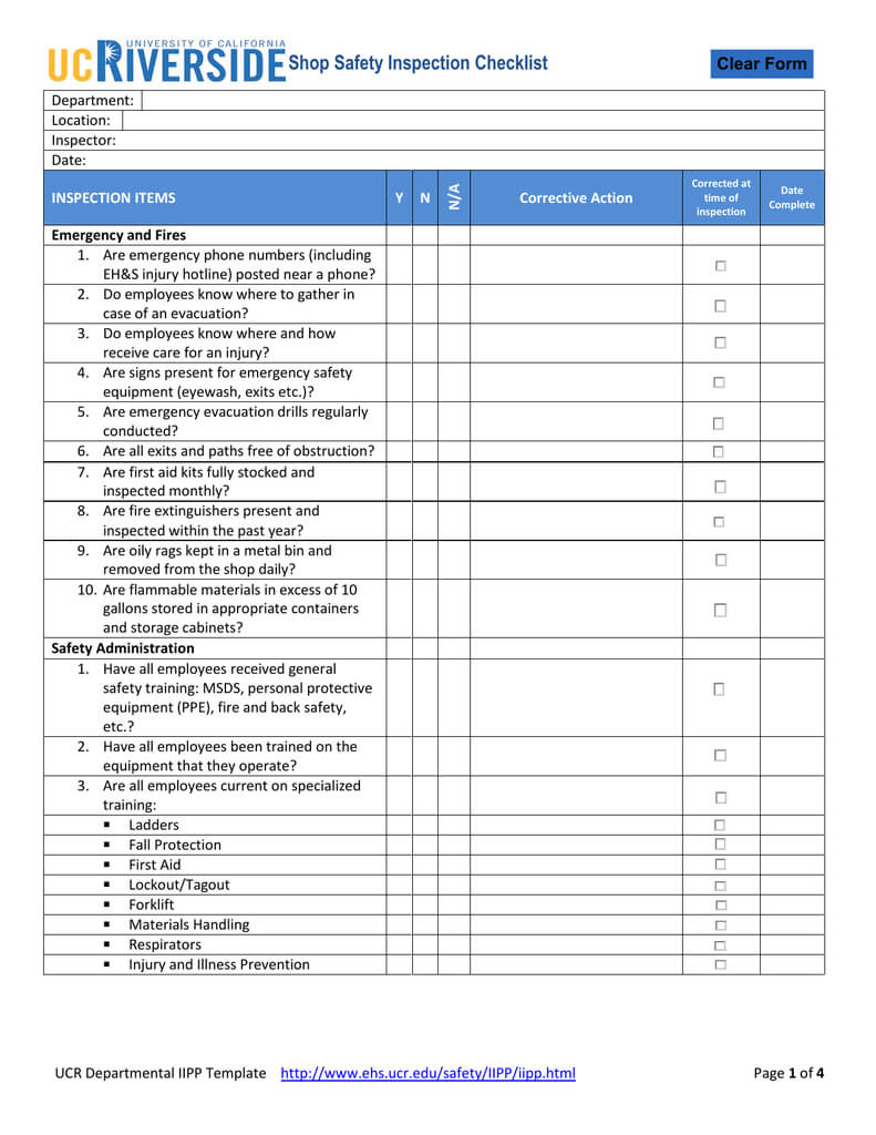 Shop Safety Inspection Checklist In Machine Shop Inspection Report Template