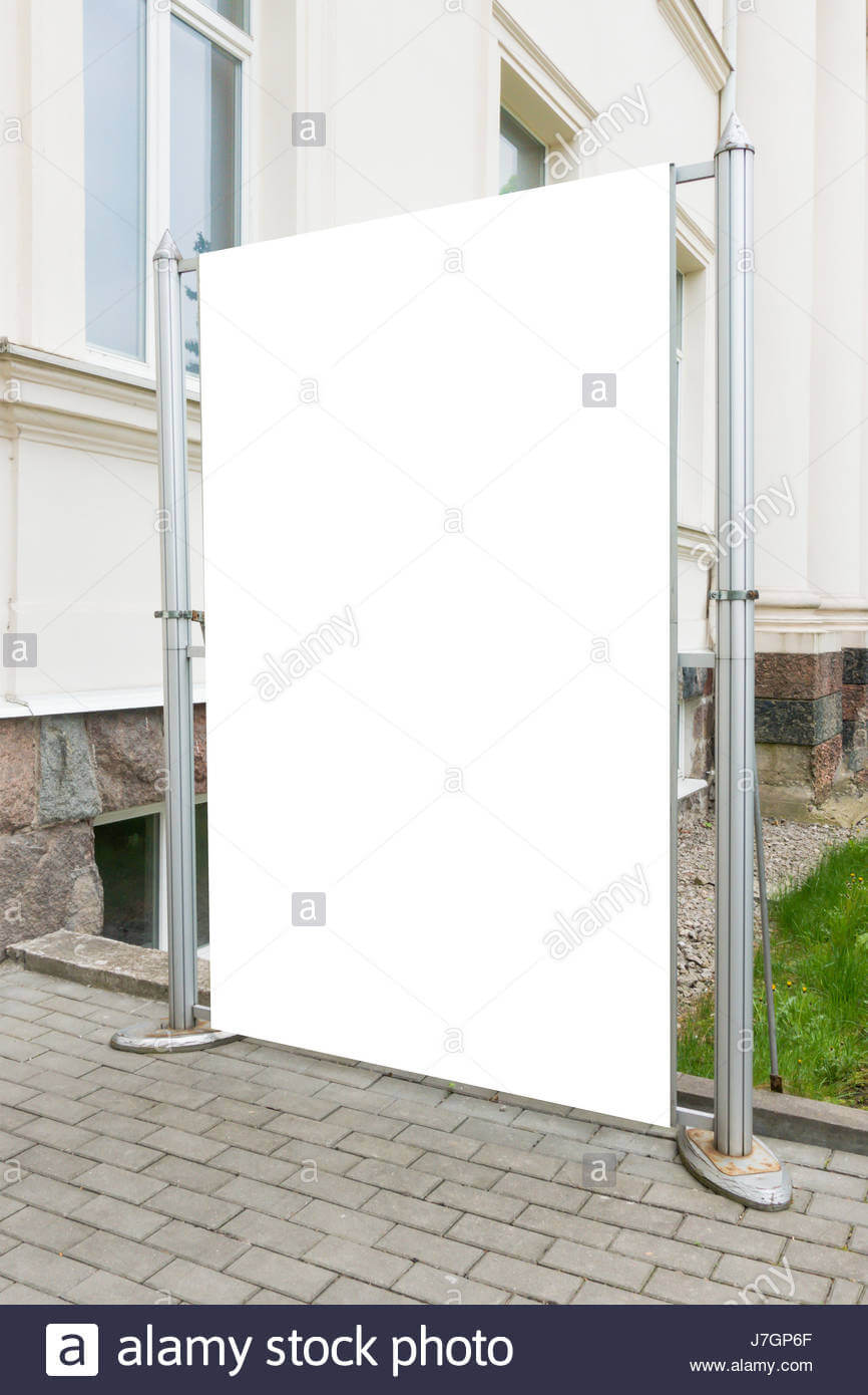 Signboard Stand Mock Up. White Banner Template In The Street Within Street Banner Template