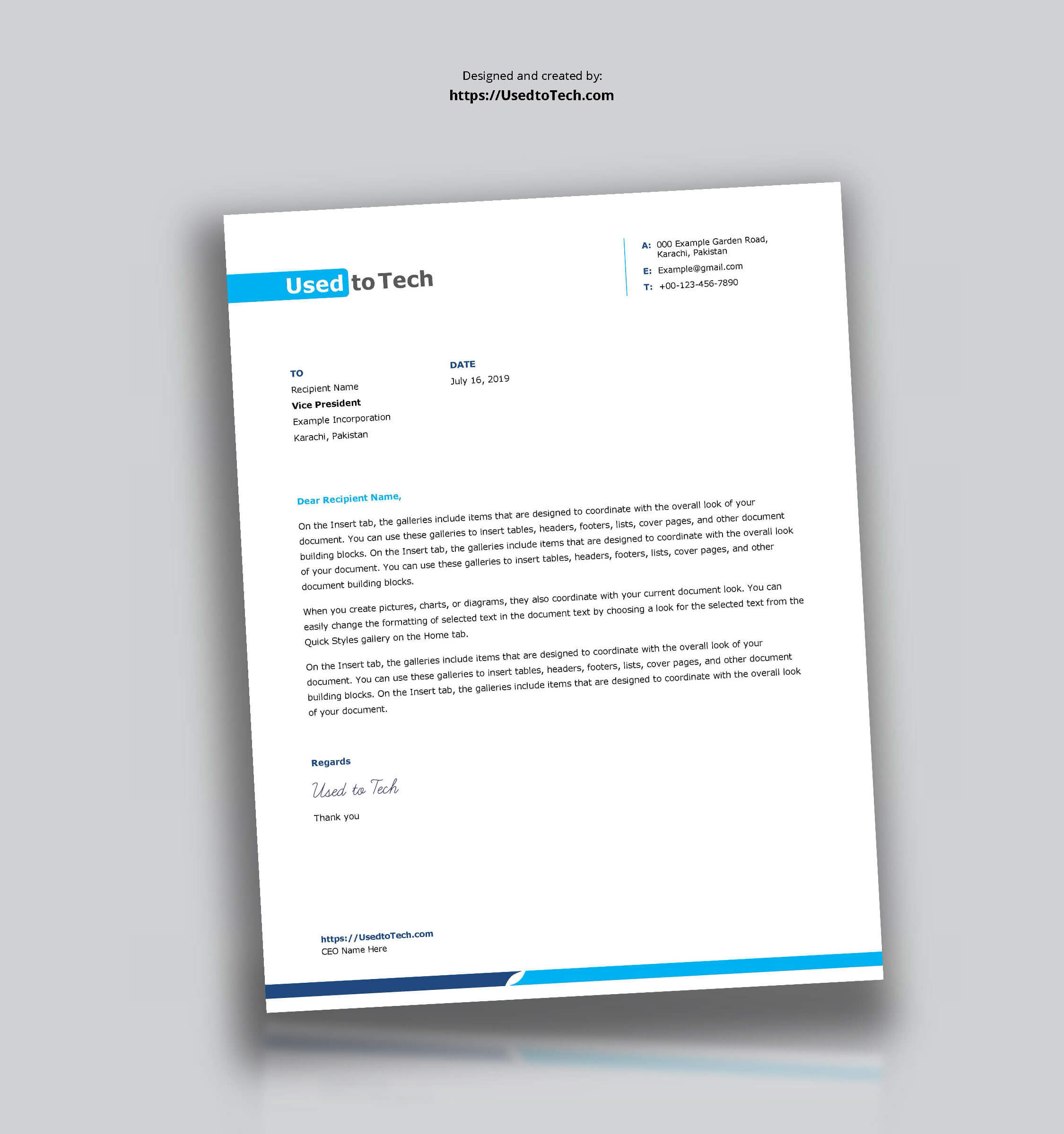 Simple And Clean Word Letterhead Template – Free – Used To Tech For How To Create A Letterhead Template In Word