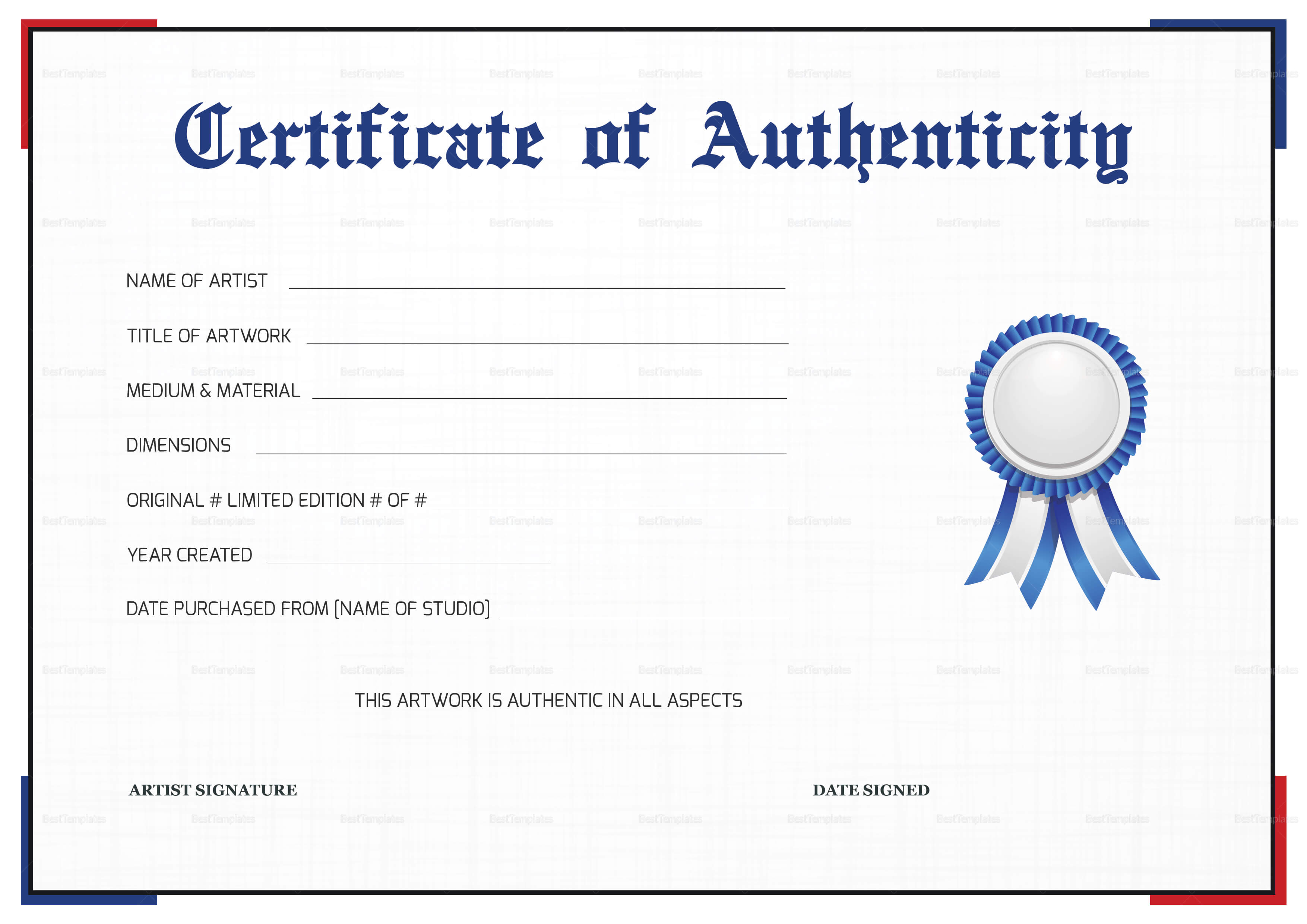 Simple Certificate Of Authenticity Template Intended For Certificate Of Authenticity Template