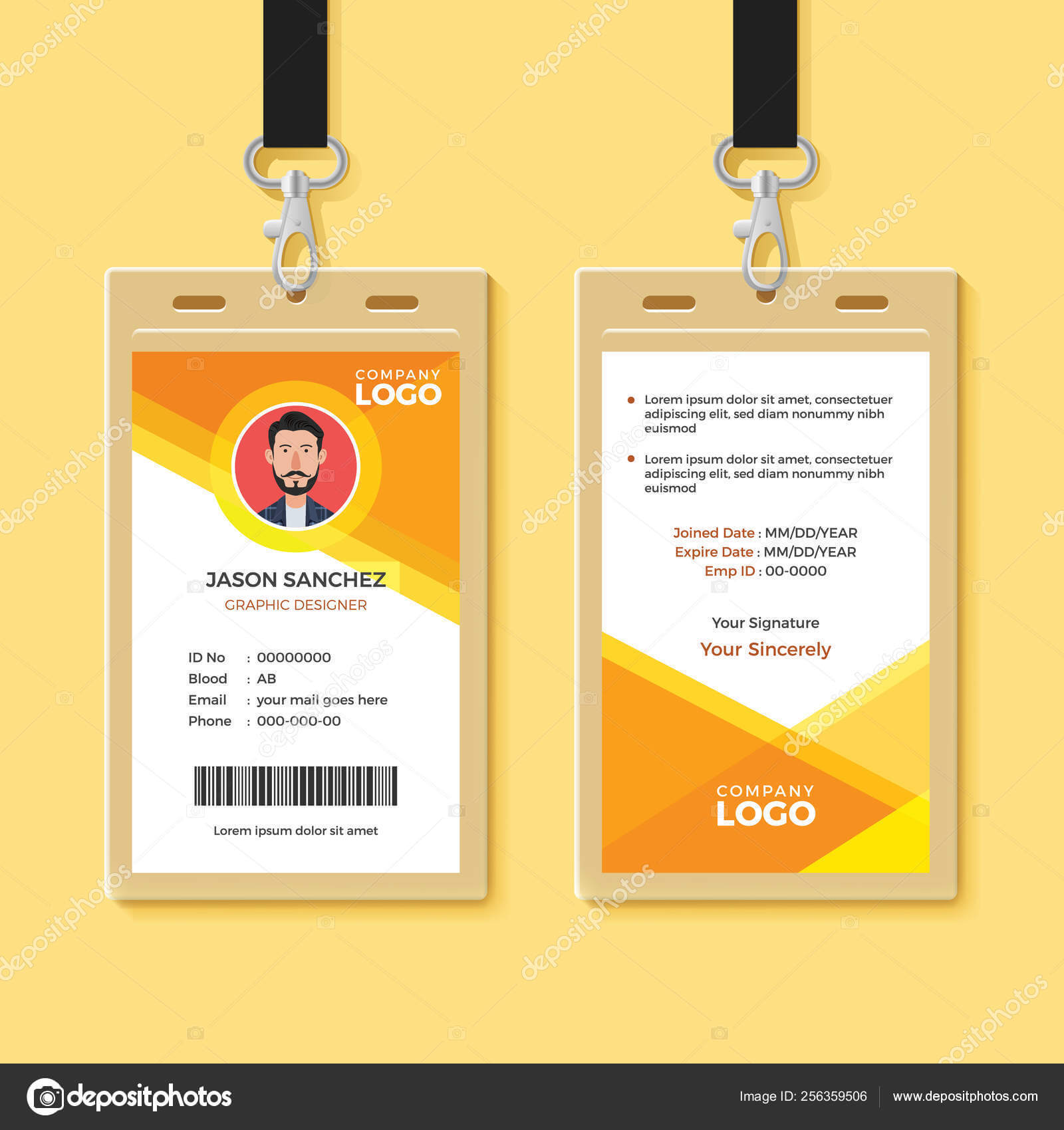 Simple Orange Graphic Id Card Design Template — Stock Vector Within Company Id Card Design Template