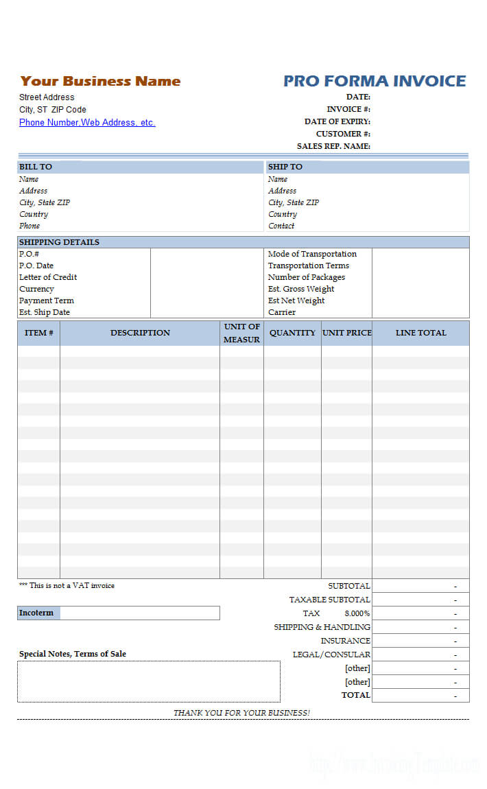 Simple Proforma Invoicing Sample Regarding Free Proforma Invoice Template Word
