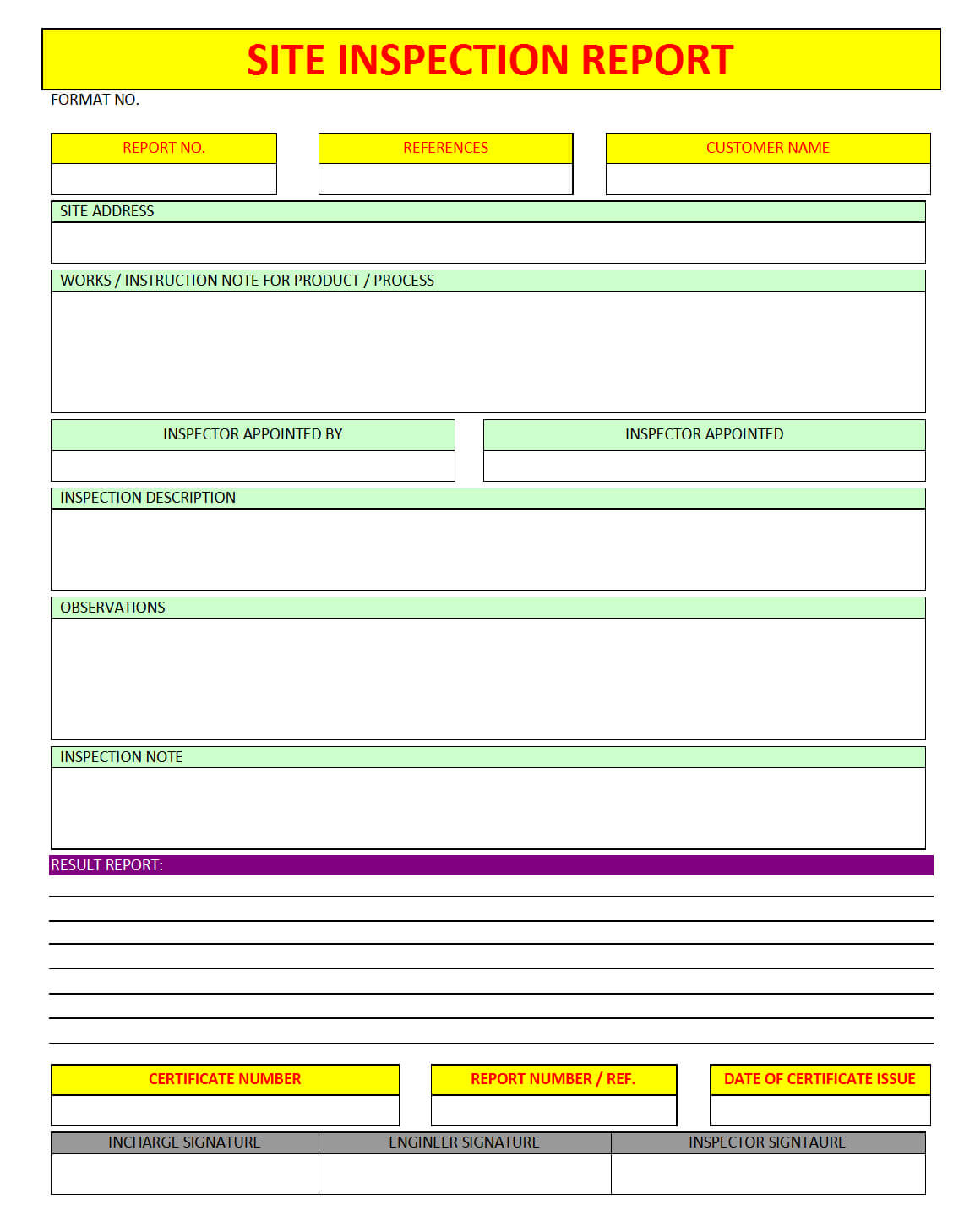 Site Inspection Report Format | Samples | Word Document Download Pertaining To Engineering Inspection Report Template