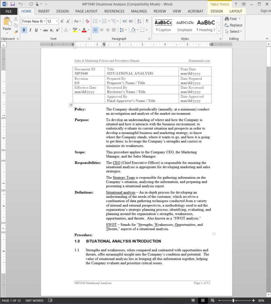 Situational Analysis Procedure | Mp1040 Within Company Analysis Report Template