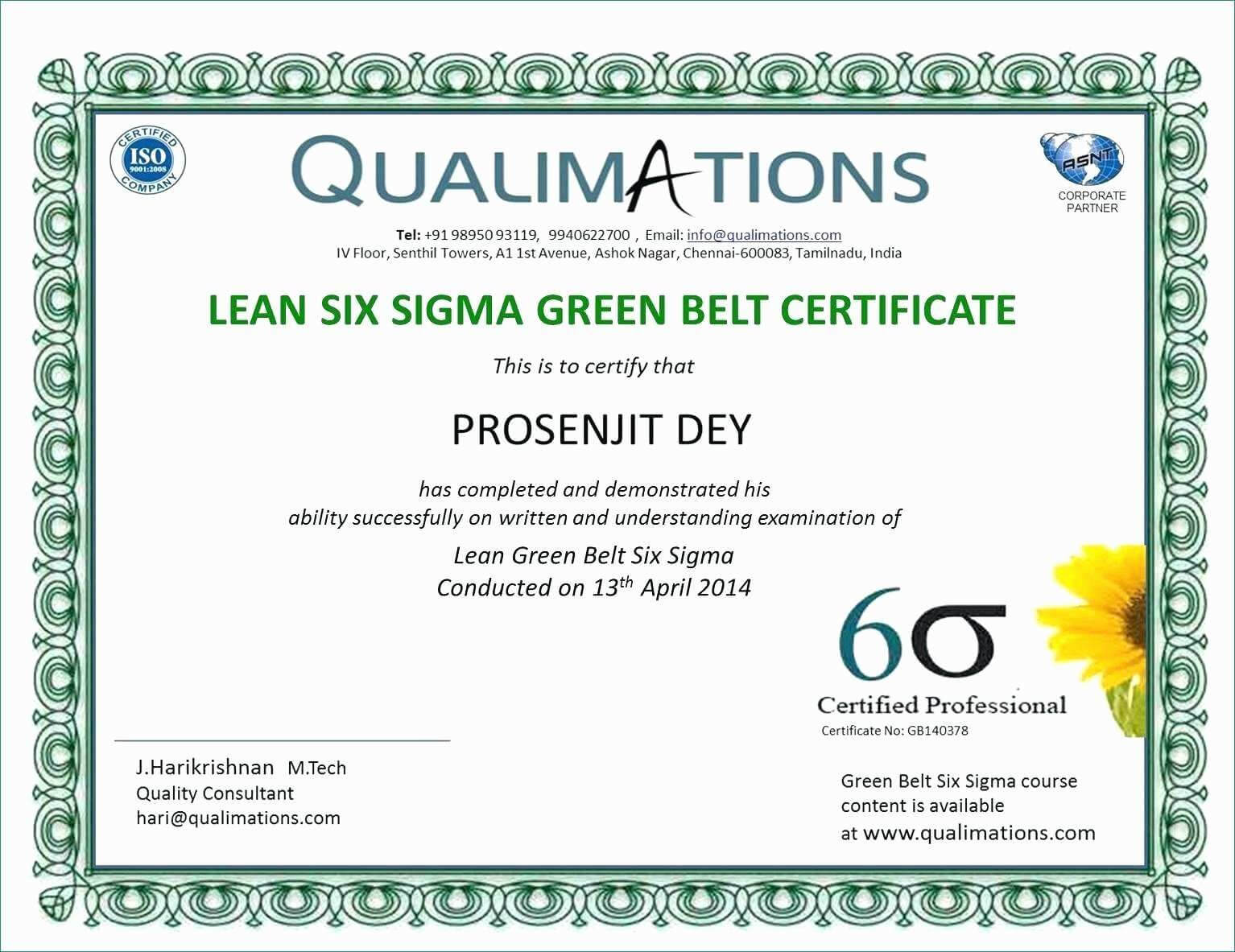 Six Sigma Black Belt Certificate Template – Carlynstudio For Green Belt Certificate Template