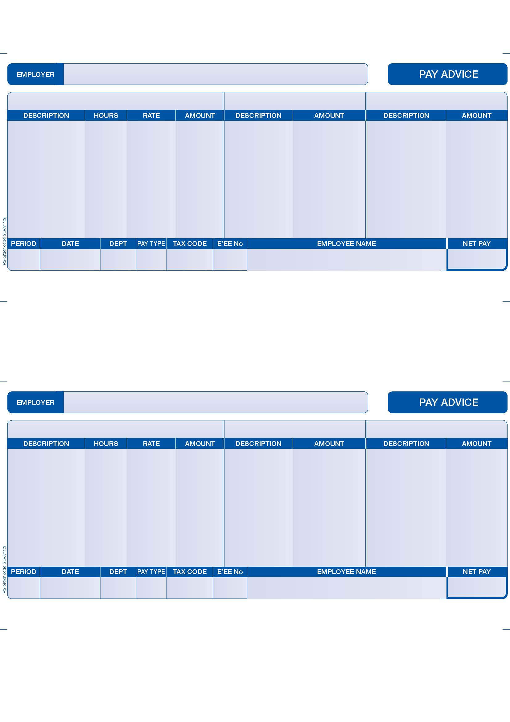 Slpay1 – Compatible Sage Payslips – 2 Per Page (Blue) – Various Pack Sizes Intended For Blank Payslip Template