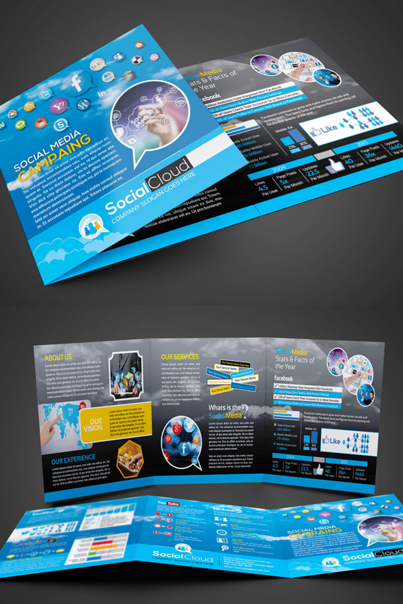 Social Media Tri Fold Brochure Corporate Identity Template In Social Media Brochure Template