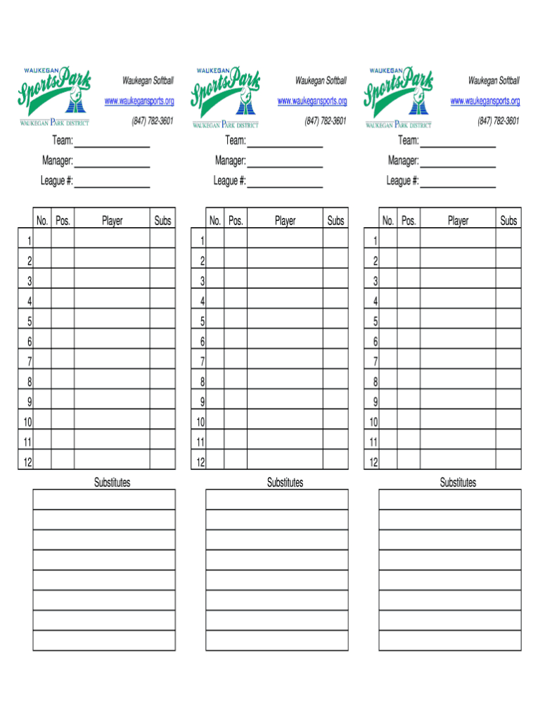 Softball Lineup Template Fill Online Printable Fillable Inside