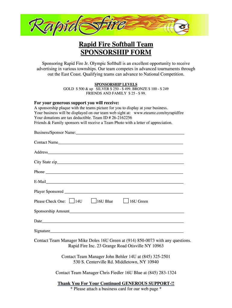 Softball Sponsorship Form – Fill Online, Printable, Fillable With Regard To Blank Sponsorship Form Template