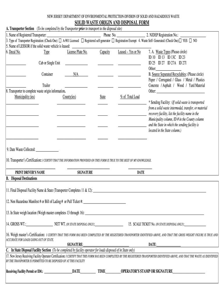 Solid Waste Origin And Disposal Form Nj – Fill Online Pertaining To Certificate Of Disposal Template