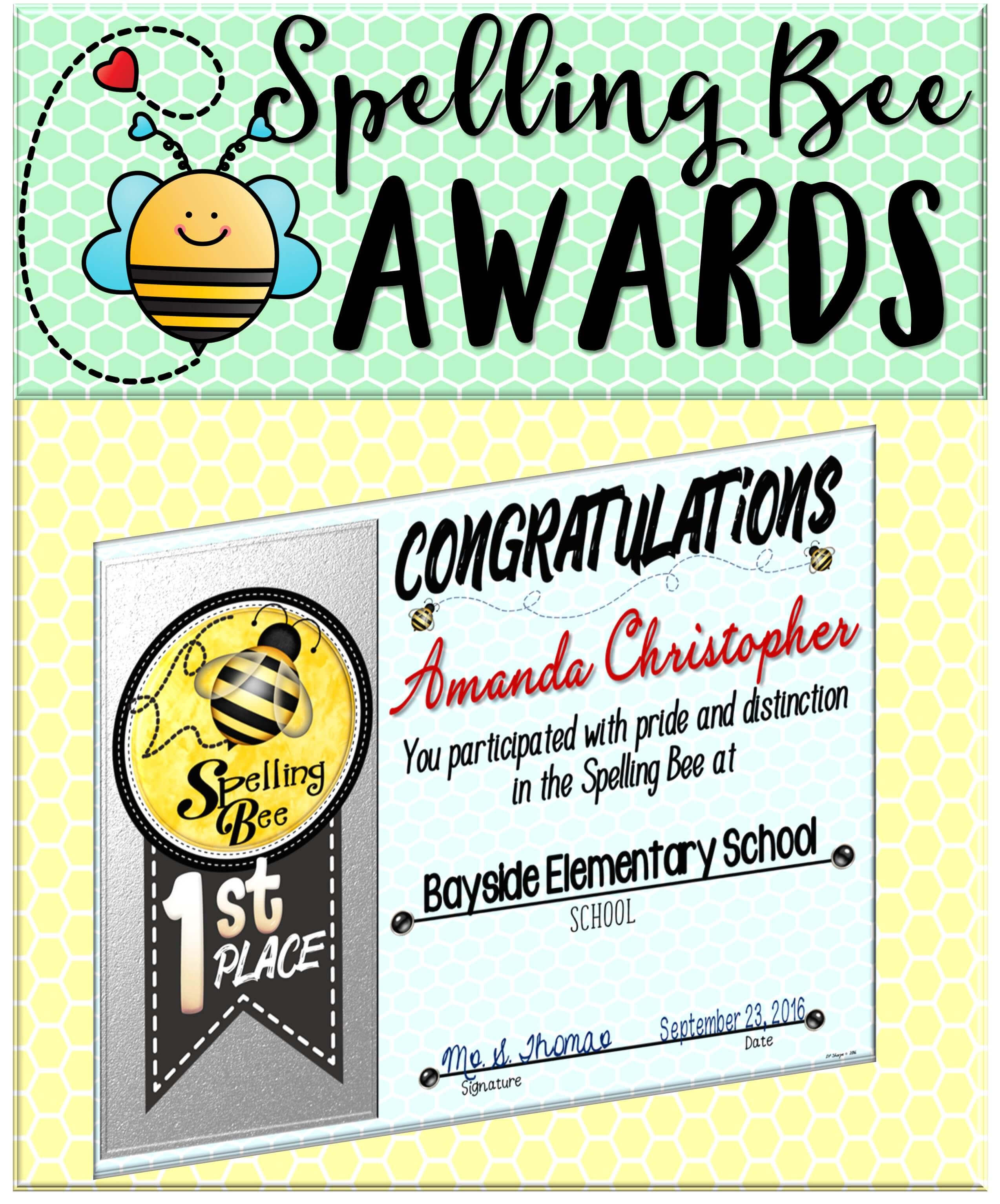 Spelling Bee Awards ~ Fillable | Best Of Tpt | Spelling Bee Inside Spelling Bee Award Certificate Template