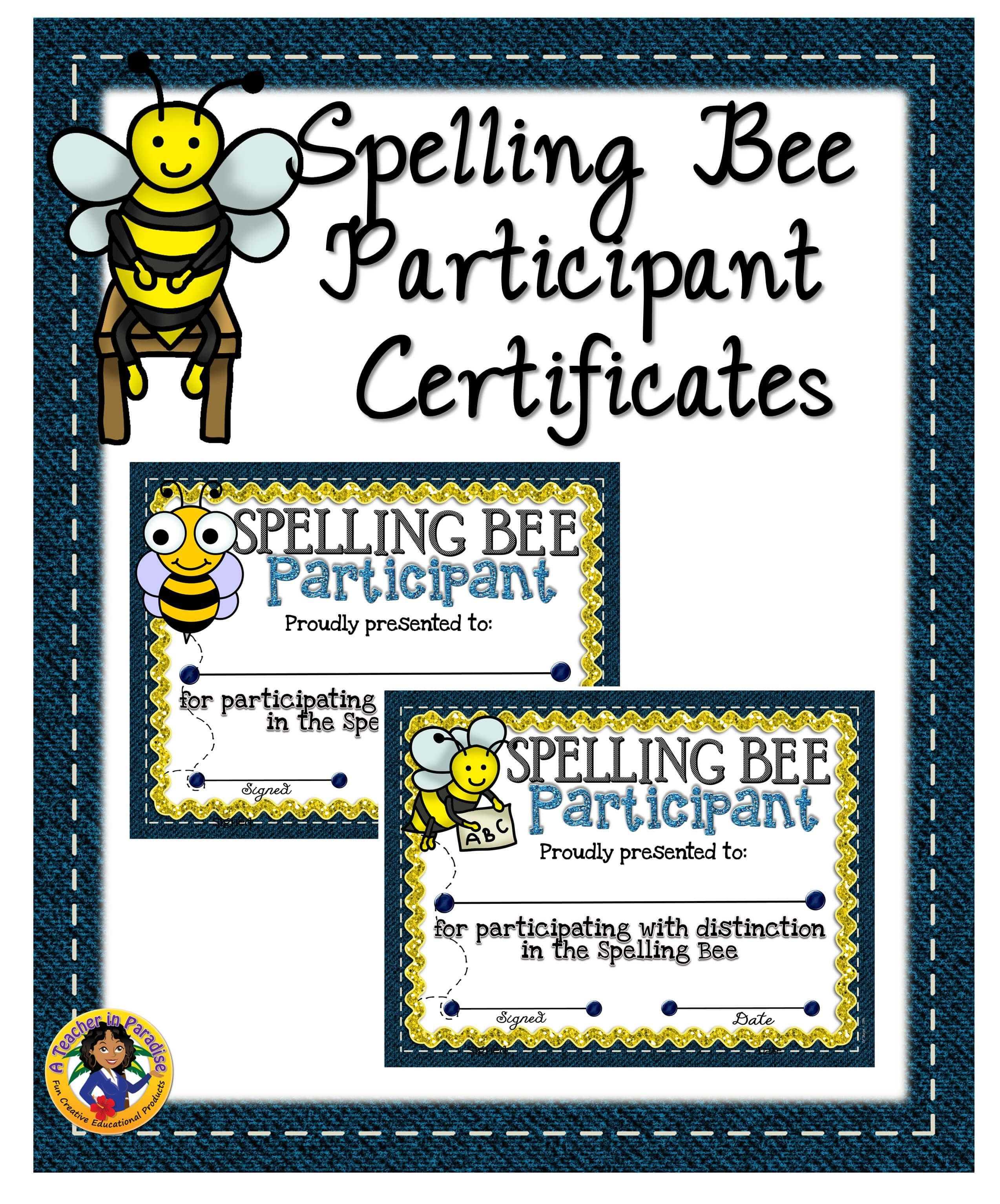 Spelling Bee Participant Certificates | Spelling Bee In Spelling Bee Award Certificate Template