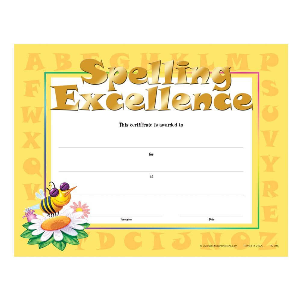 Spelling Excellence Gold Foil Stamped Certificates Pertaining To Spelling Bee Award Certificate Template