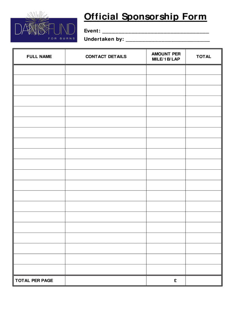 Sponsor Form Templates – Fill Online, Printable, Fillable Intended For Blank Sponsor Form Template Free