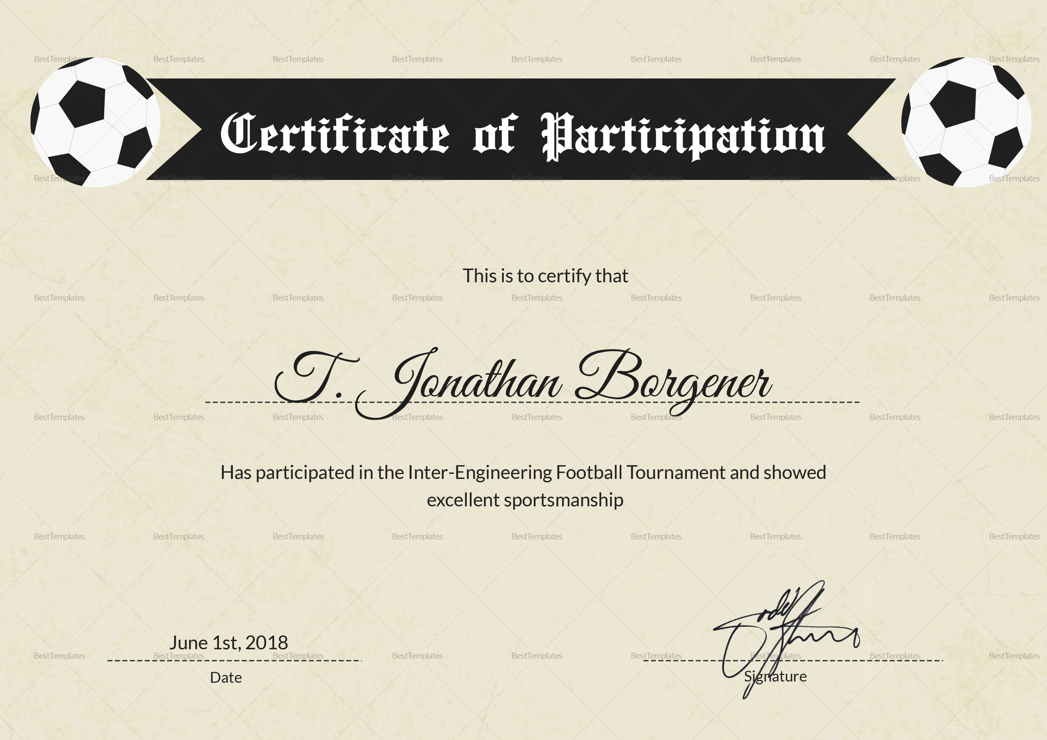 Sports Day Football Certificate Template Intended For Football Certificate Template