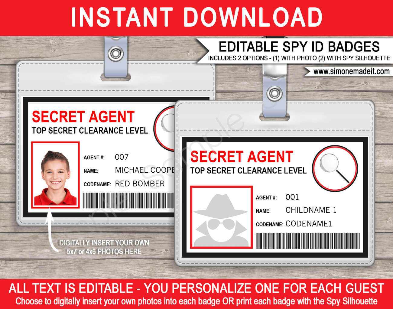 Spy Or Secret Agent Badge Template – Red Regarding Spy Id Card Template