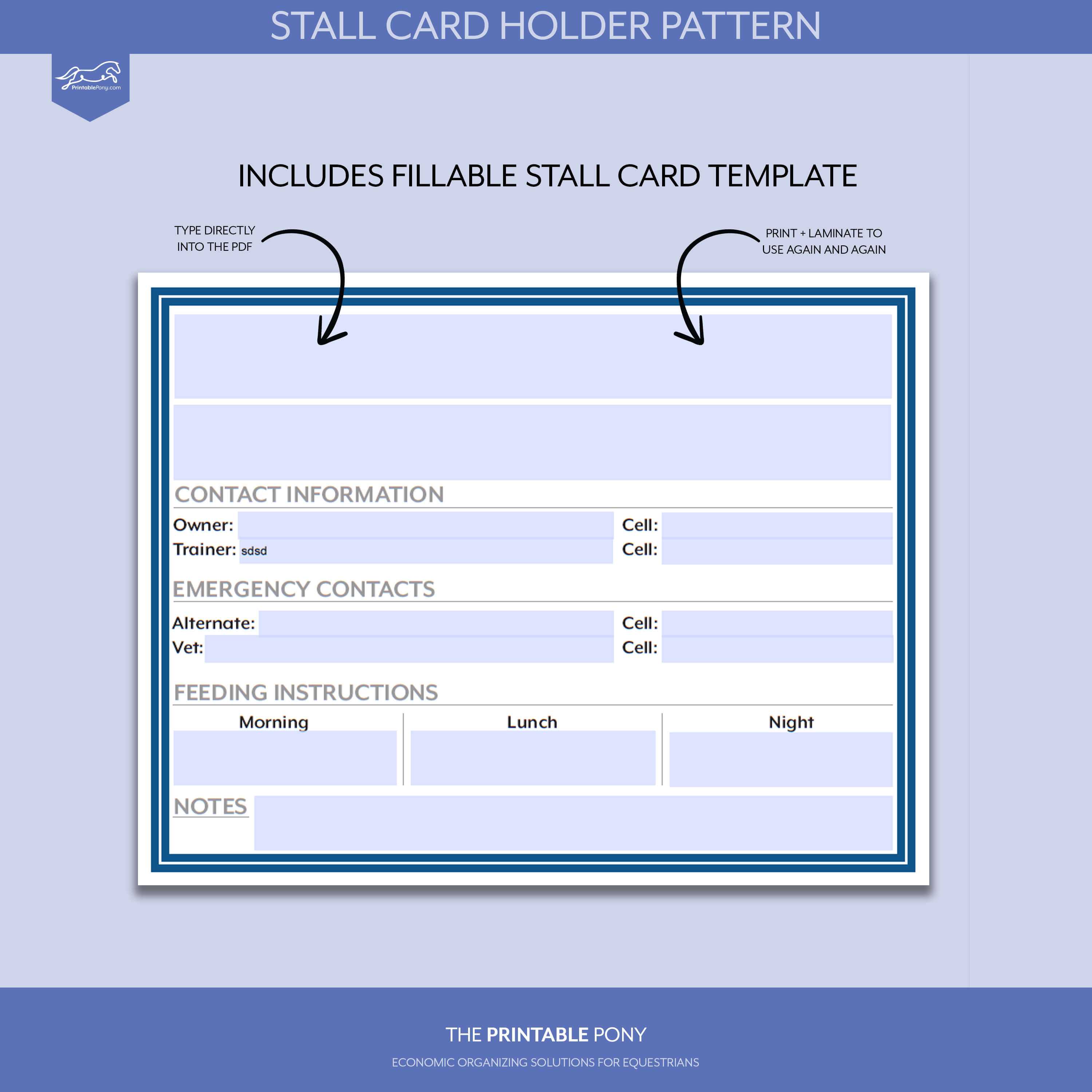 Stall Card Holder Pattern + Printable Stall Card With Regard To Horse Stall Card Template