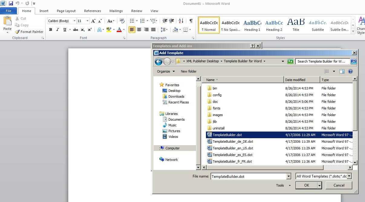 Steps To Enable Bi Publisher Add In Menu In Microsoft Office Within Word 2010 Templates And Add Ins