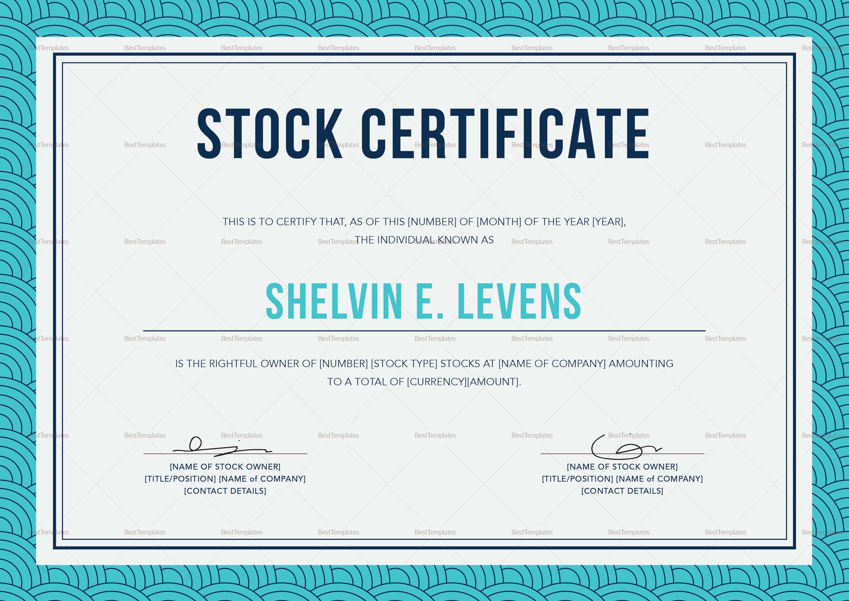 Stock Certificate Template Inside Corporate Share Certificate Template