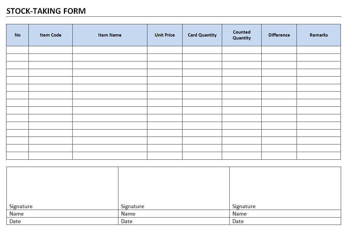 Stock Taking Form Intended For Bin Card Template Regarding Bin Card Template