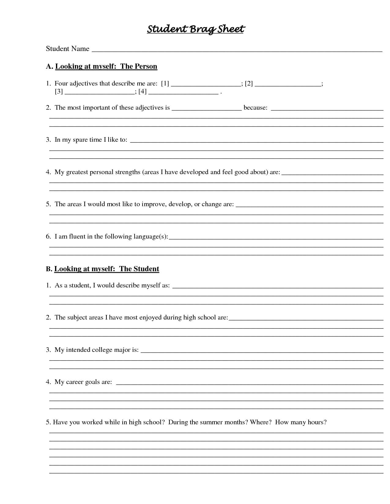 Student Brag Sheet – Doc | Student Information Sheet, High Intended For Student Information Card Template