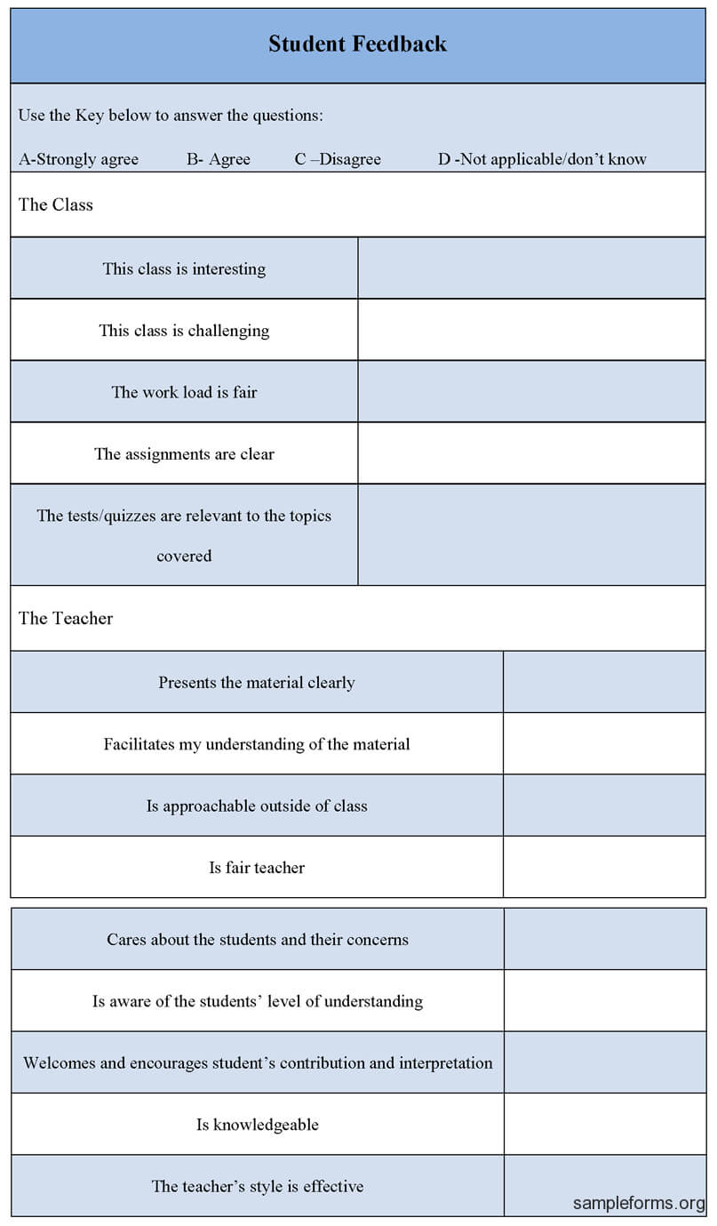 Student Feedback Form : Sample Forms Intended For Student Feedback Form Template Word