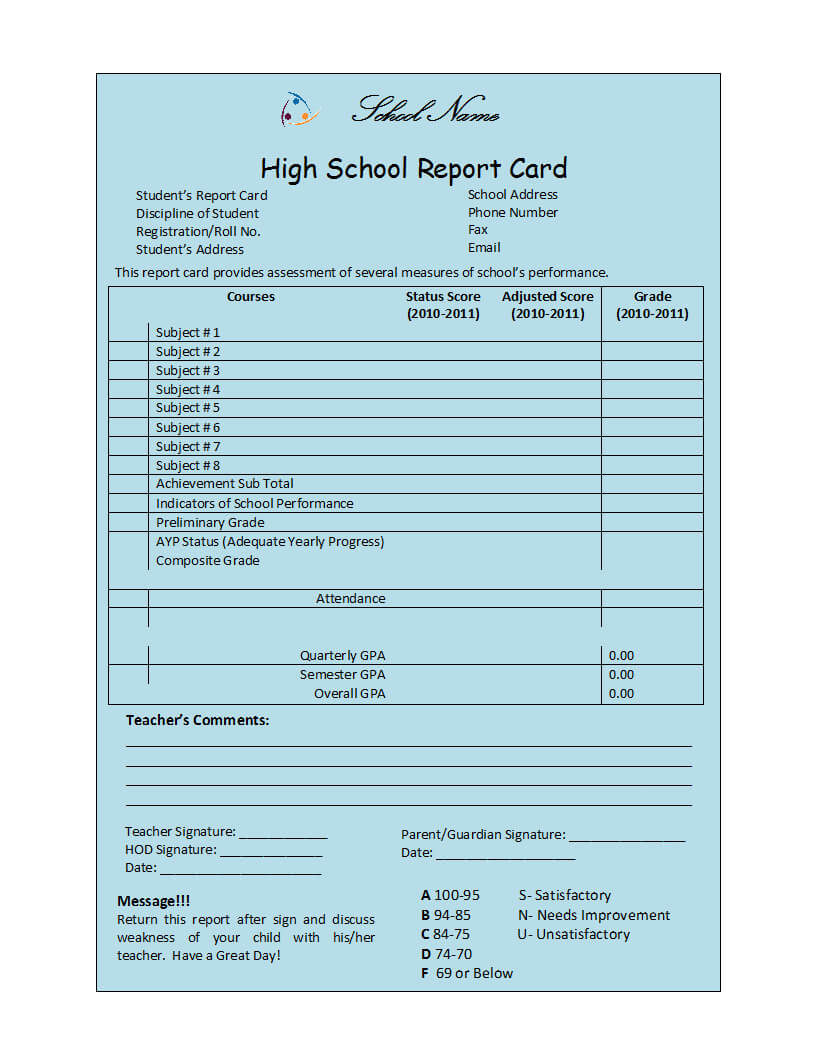 Student Report Template For Student Grade Report Template