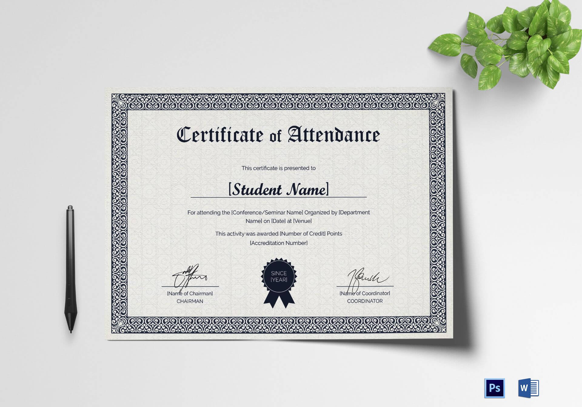 Students Attendance Certificate Template Within Certificate Of Attendance Conference Template