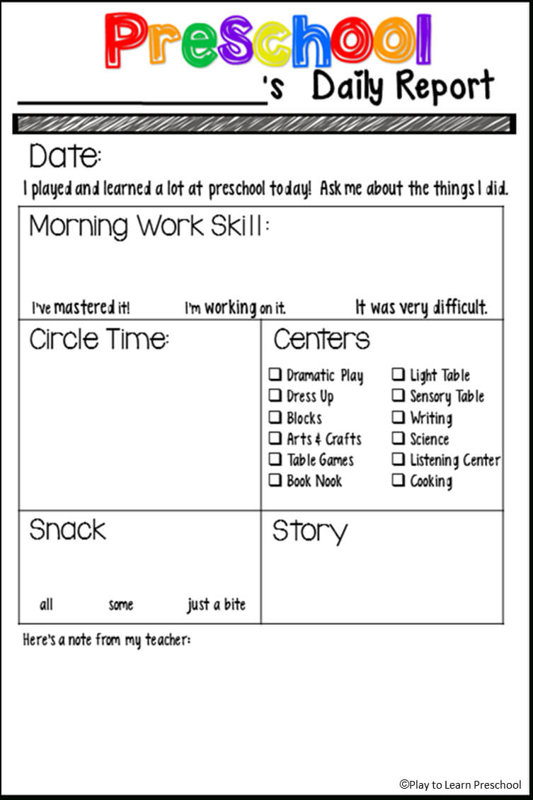 Students' Stuff | Preschool Daily Report, Preschool Inside Preschool Weekly Report Template