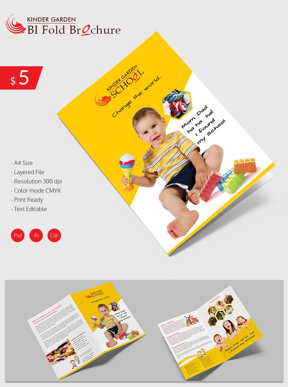 Stunning Kindergarten School A4 Bifold Brochure Download Inside Ai Brochure Templates Free Download