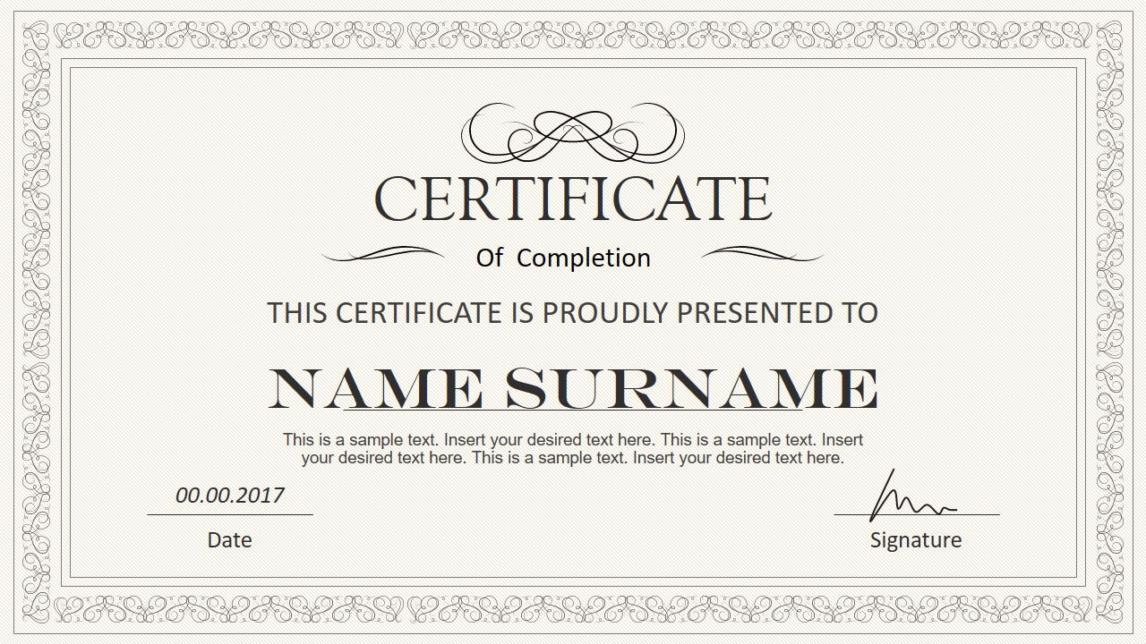 Stylish Certificate Powerpoint Templates Within Award Certificate Design Template