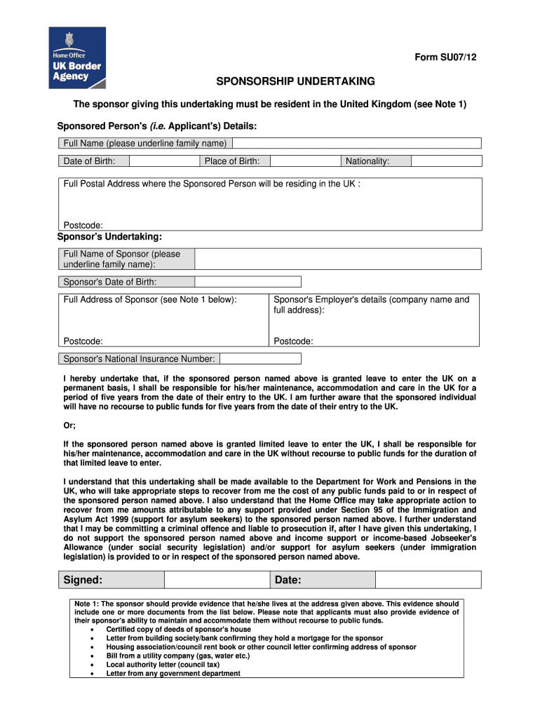 Su07 Sponsor Form – Fill Online, Printable, Fillable, Blank With Regard To Blank Sponsor Form Template Free