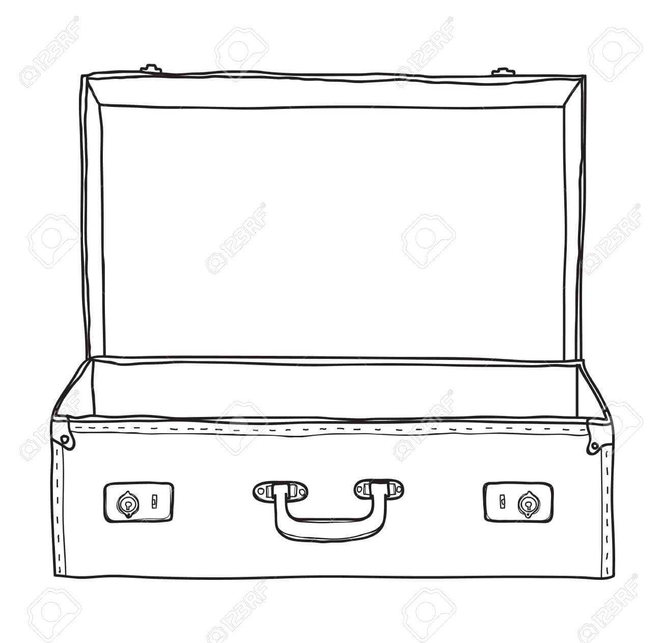 Suitcase Vintage Empty Suitcase Hand Drawn Vector Line Art Illustration Inside Blank Suitcase Template