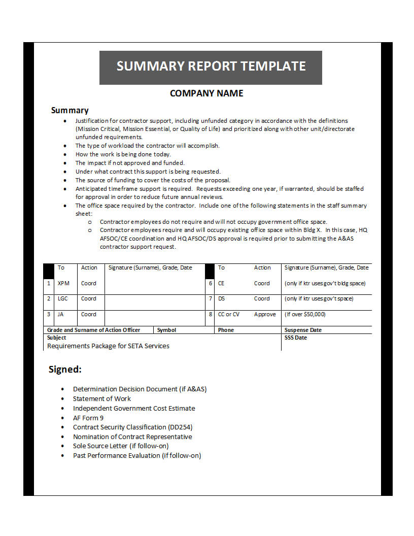 Summary Report Template For Company Analysis Report Template
