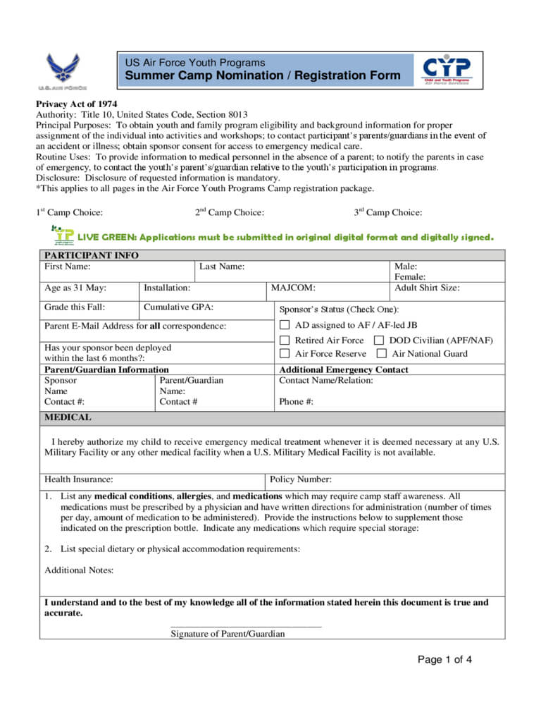 Summer Camp Registration Form – 2 Free Templates In Pdf Intended For Camp Registration Form Template Word