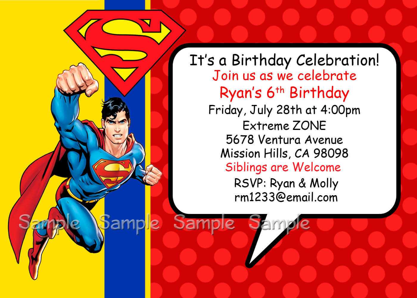 Superman Invitations Layout Regarding Superman Birthday Card Template