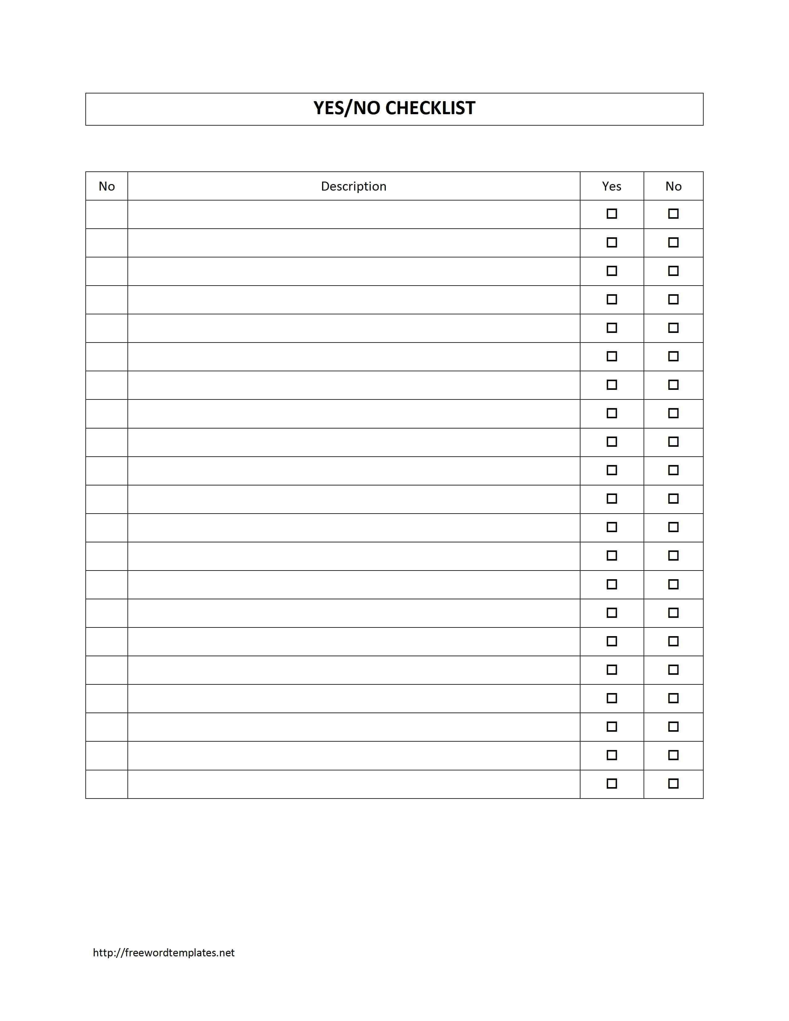 Survey Sheet With Yes/no Checklist Template | Free Microsoft Regarding Blank Checklist Template Word