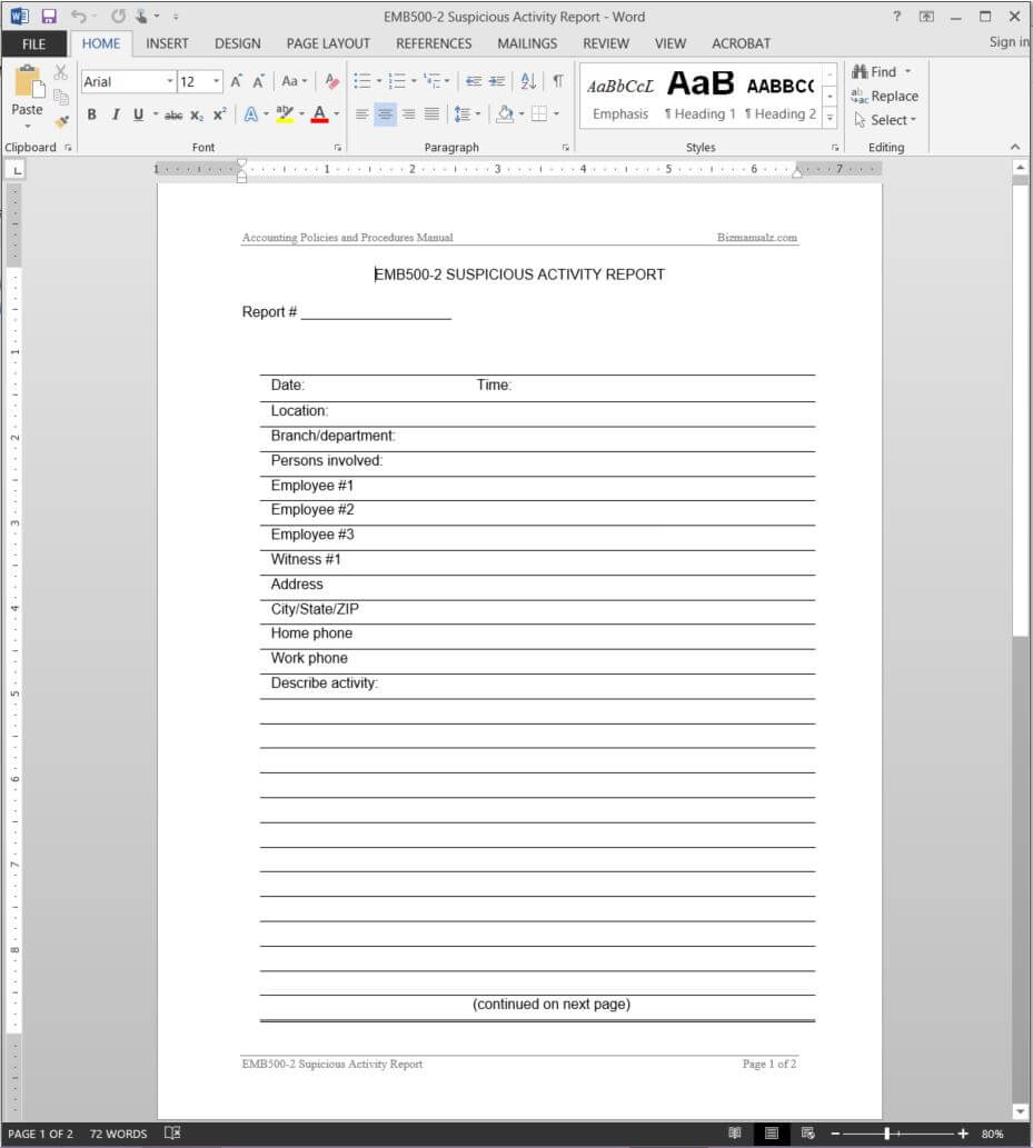 Suspicious Activity Report Template | Emb500 2 Intended For Security Audit Report Template