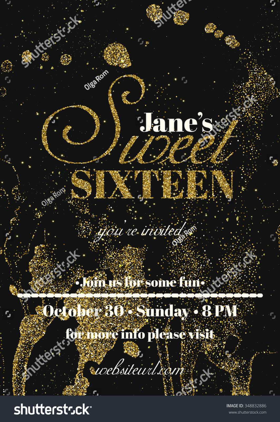 Sweet Sixteen Glitter Party Invitation Flyer Stock Vector With Regard To Sweet 16 Banner Template